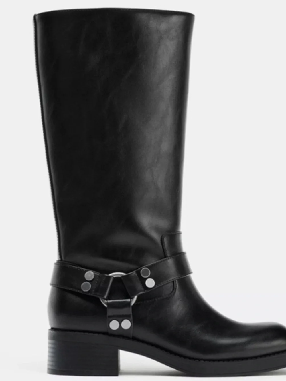 Zara Black Leather Harness Mid-Calf Boots